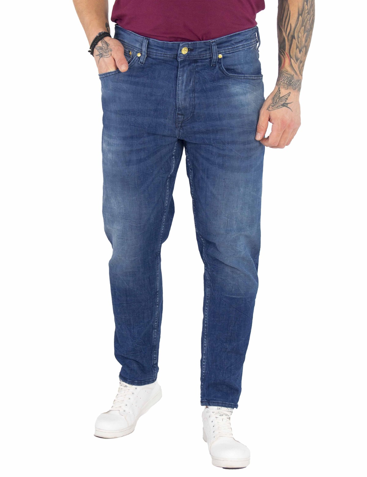 Ανδρικό ελαστικό Τζιν Παντελόνι Πλυμένο πεντάτσεπο με κουμπιά OD51321 φωτογραφία